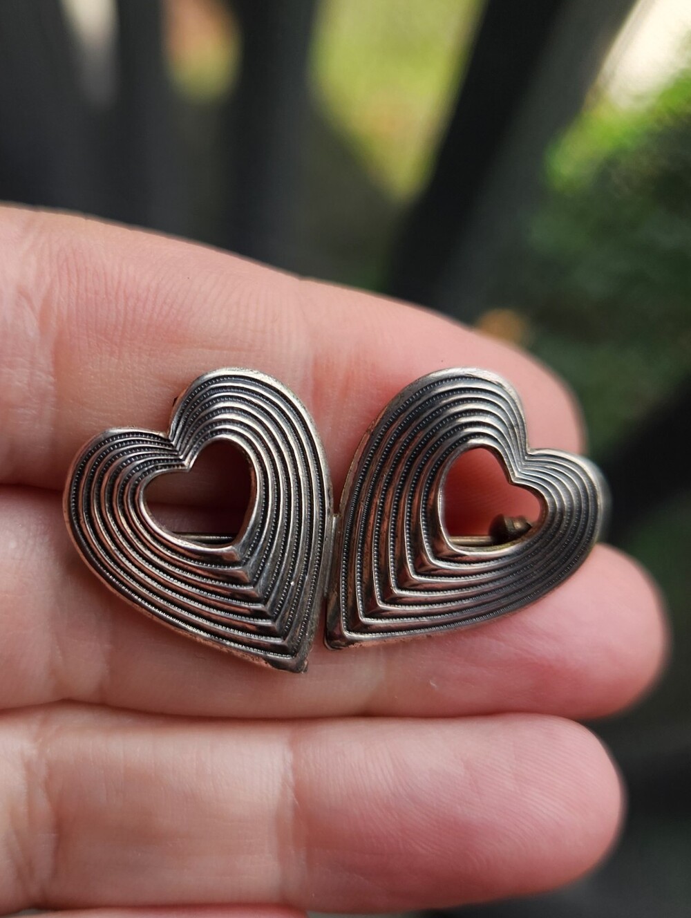 Handmade Sterling Silver 925 Beau Sterling Double Heart Pin Brooch